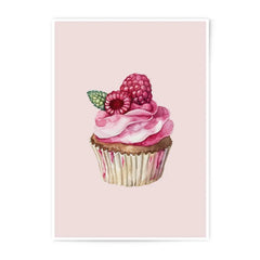 Watercolor Cupcake Photographic Prints, Dessert Food Art, Raspberry Cupcake Wall Decor, Kitchen Art Prints, Pink Cupcake Art - Tawshia