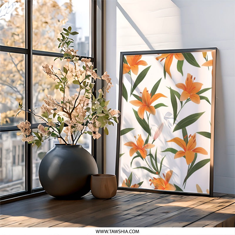 Orange Lily Wall Art Print, Floral Home Decor, Modern Flower Art, Botanical Wall Decor, Elegant Home Decor Wall Art - Tawshia