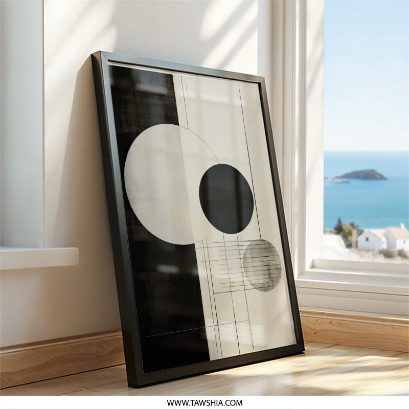 Abstract Circles Wall Art, Geometric Art Print, Modern Minimalist Art, Black and White Art, Home Decor Art, Contemporary Wall Decor - Tawshia