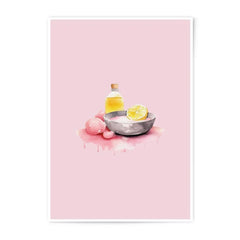 Watercolor Spa Still Life Photographic Prints, Lemon Oil and Bath Bombs, Relaxing Bathroom Wall Decor, Spa Art Print - Tawshia