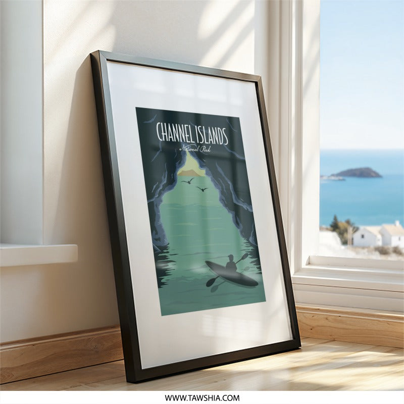 Channel Islands Wall Art, National Park Print, Kayak Art Print, California Travel Poster, Vacation Souvenir, Home Decor, Framed Art - Tawshia