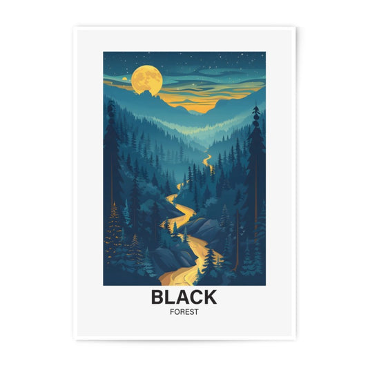 Black Forest Photographic Print, Landscape Wall Art, Night Sky Print, Full Moon Art, Mountain Art Print, Nature Photography - Tawshia