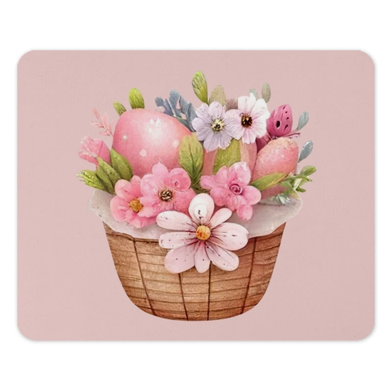 Easter Basket Mouse Pad, Floral Egg Mousepad, Spring Decor, Pastel Flowers, Cute Desk Accessories, Computer Mat, Home Office Gift - Tawshia