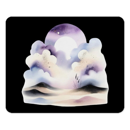 Watercolor Landscape Mouse Pad, Celestial Moon and Clouds, Pastel Desk Decor, Dreamy Office Gift, Celestial Desk Accessory - Tawshia