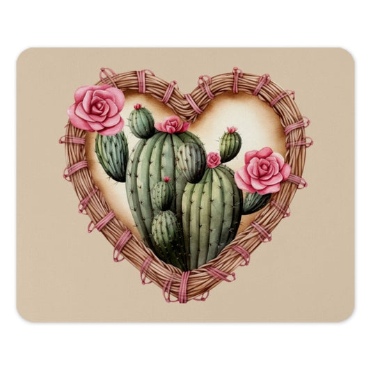 Cactus Heart Mouse Pad, Floral Desk Decor, Cute Office Gift, Plant Lover Gift, Watercolor Cactus Mousepad, Desert Theme Mousepad - Tawshia