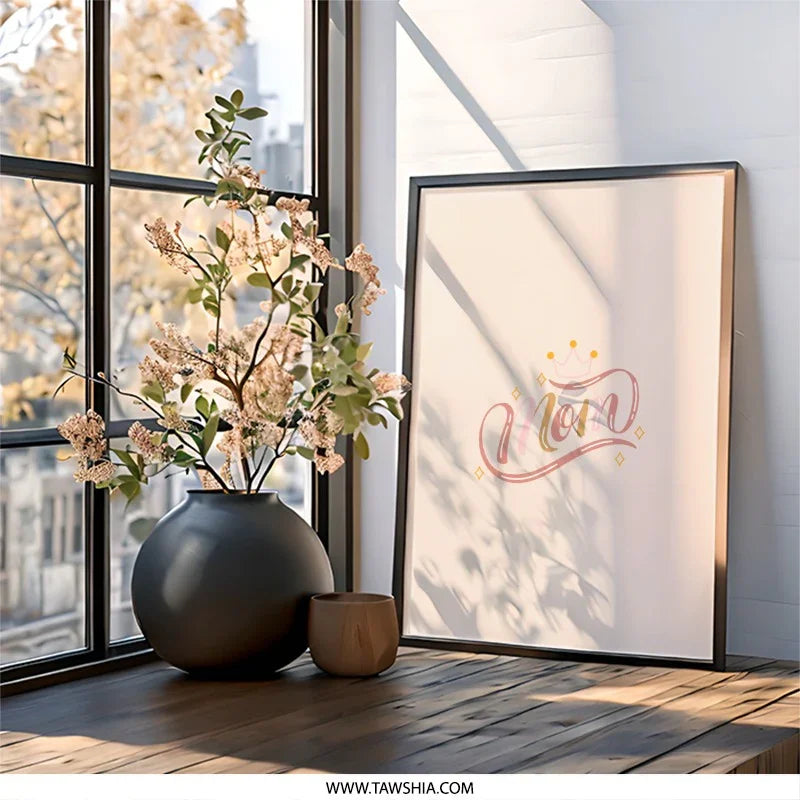 Mom Wall Art, Mothers Day Gift, Cute Mom Print, Crown Art Print, Gift for Mom, New Mom Gift, Minimalist Art, Pastel Wall Decor - Tawshia