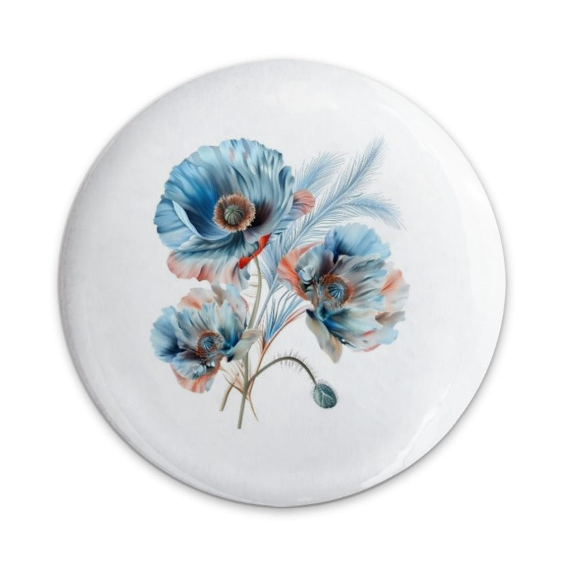 Blue Poppy Pinback Button, Floral Button Badge, Flower Art Pin, Botanical Pin, Cute Button Pin, Trendy Pin Button, Gift for Her, Aesthetic - Tawshia