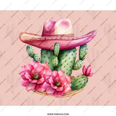 Cactus MousePad, Floral Mouse Pad, Pink Cowboy Hat, Desert Decor, Western Mousepad, Botanical Desk Accessory, Office Gift, Cute Mousepad - Tawshia