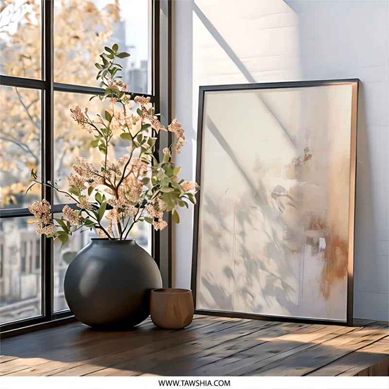 Neutral Abstract Wall Art, Modern Art Print, Beige Brown Wall Decor, Minimalist Painting, Contemporary Artwork, Home Decor, Framed Art - Tawshia