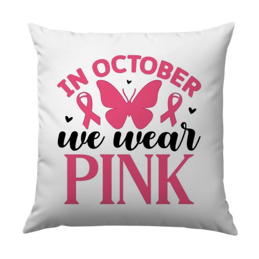 October Pink Ribbon Pillow, Butterfly Pillow, Breast Cancer Awareness Gift, Awareness Month Pillow, Survivor Pillow, In October We Wear Pink - Tawshia