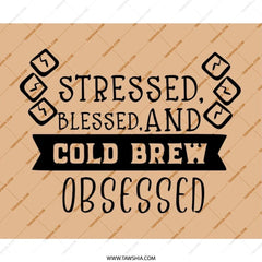 Stressed Blessed Cold Brew Obsessed Mouse Pad, Funny Coffee Lover Desk Decor, Gift for Her, Cute Office Accessory, Unique Computer Mat - Tawshia