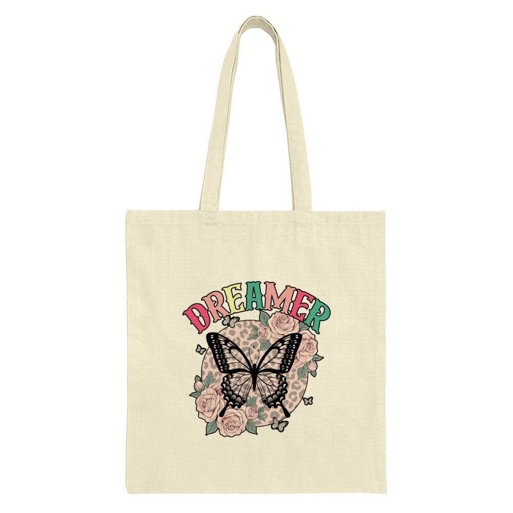 Dreamer Butterfly Tote Bag, Floral Tote, Trendy Tote, Cute Aesthetic Bag, Graphic Tote Bag, Shopping Bag, Book Bag, Everyday Bag - Tawshia