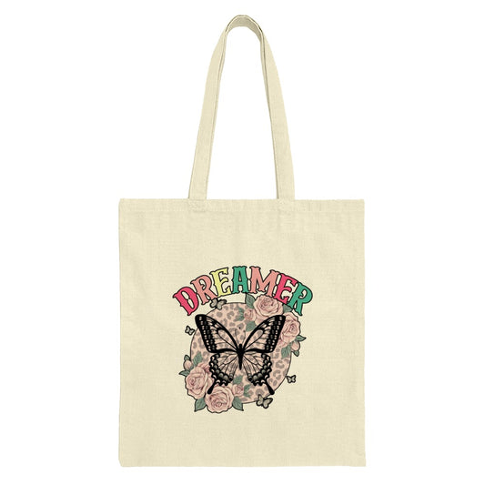 Dreamer Butterfly Tote Bag, Floral Tote, Trendy Tote, Cute Aesthetic Bag, Graphic Tote Bag, Shopping Bag, Book Bag, Everyday Bag - Tawshia