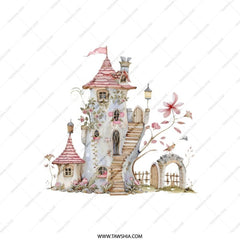 Fairy Tale Castle Pillow, Whimsical Home Decor, Fantasy Art Throw Pillow, Unique Gift Idea, Cute Kids Pillow, Housewarming Gift - Tawshia
