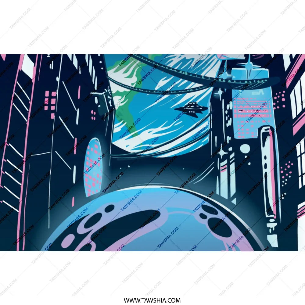 Futuristic Alien Cityscape with Spaceship product