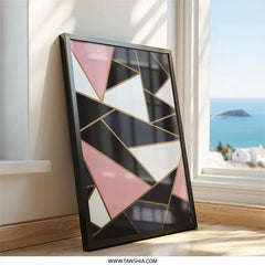 Geometric Wall Art, Abstract Triangle Decor, Modern Home Art Print, Pink Black White Art, Contemporary Wall Hanging, Stylish Home Decor - Tawshia