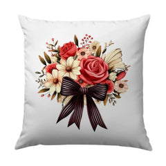 Floral Pillow Cover, Rose Bouquet Pillow, Decorative Pillow with Bow, Elegant Home Decor, Flower Accent Pillow, Throw Pillow for Couch, Sofa - Tawshia