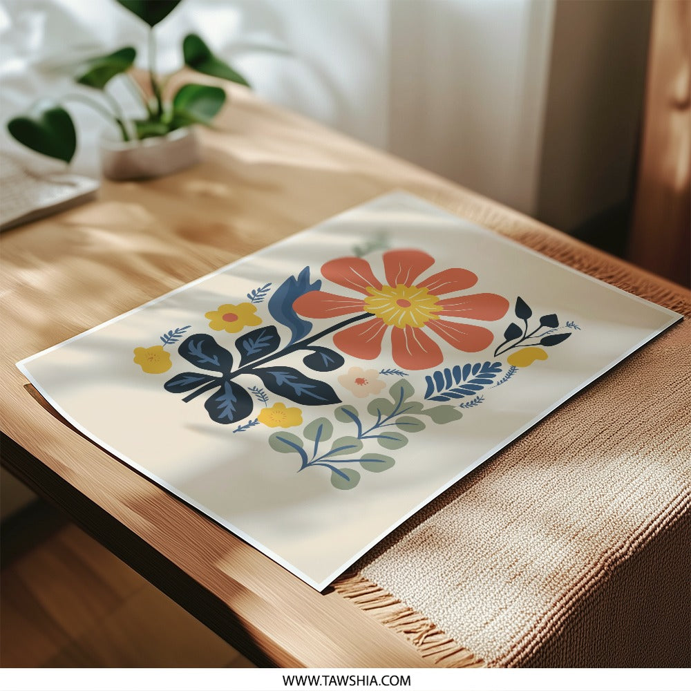 Retro Floral Photographic Print, Orange Flower Wall Art, Botanical Illustration Print, Floral Home Decor, Modern Floral Print - Tawshia