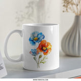 Watercolor Poppy Mug, Floral Coffee Cup, Flower Lover Gift, Artistic Mug, Poppy Art Mug, Unique Coffee Mug, Colorful Flower Mug - Tawshia