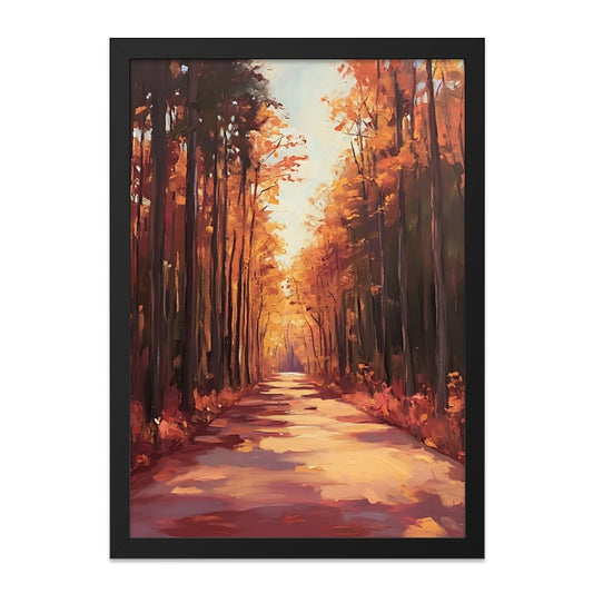 Autumn Forest Road Wall Art, Fall Colors Painting Print, Rustic Home Decor, Nature Landscape Artwork, Scenic Canvas, Framed Wall Decor - Tawshia