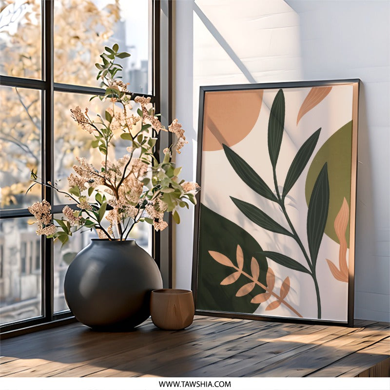 Abstract Botanical Wall Art, Modern Leaf Print, Minimalist Home Decor, Neutral Tone Art, Plant Wall Decor, Contemporary Art Print - Tawshia
