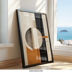 Abstract Geometric Wall Art, Modern Circle Print, Beige Black Orange Artwork, Minimalist Wall Decor, Contemporary Home Art - Tawshia
