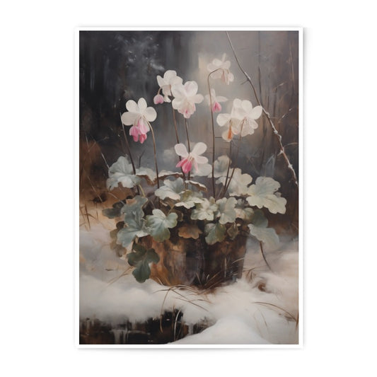 Winter Flowers Photographic Print, Floral Wall Art, White Flower Painting, Vintage Botanical Print, Winter Decor, Gift Idea - Tawshia