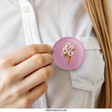 Floral Ice Cream Cone Pinback Button, Cute Summer Accessory, Trendy Badge, Flower Power Pin, Sweet Treat Button, Pastel Aesthetic - Tawshia