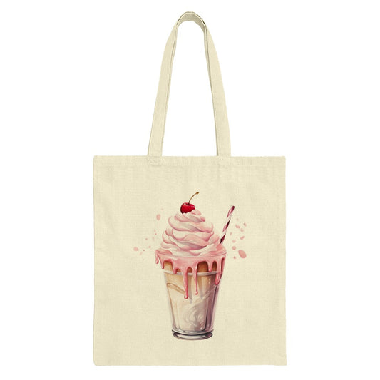 Milkshake Tote Bag, Cherry Art Bag, Dessert Lover Gift, Cute Foodie Tote, Aesthetic Shopping Bag, Trendy Tote, Everyday Bag, Gift for Her - Tawshia