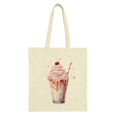 Milkshake Tote Bag, Cherry Art Bag, Dessert Lover Gift, Cute Foodie Tote, Aesthetic Shopping Bag, Trendy Tote, Everyday Bag, Gift for Her - Tawshia