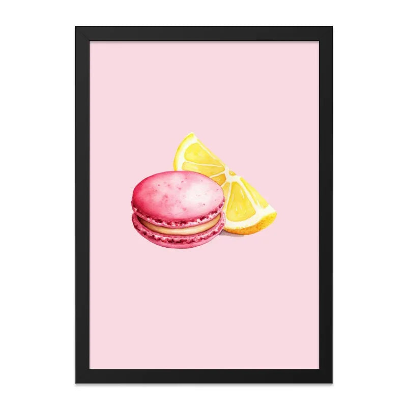Macaron Wall Art, Lemon Print, Pink Dessert Decor, Food Illustration, Kitchen Art, Sweet Treat Art Print, Modern Wall Decor, Gift Idea - Tawshia