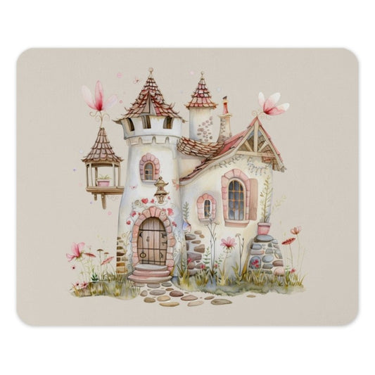 Enchanted Castle Mouse Pad, Fairy Tale Home, Whimsical Decor, Fantasy Art, Pink Flowers, Cute Desk Accessory, Watercolor House - Tawshia