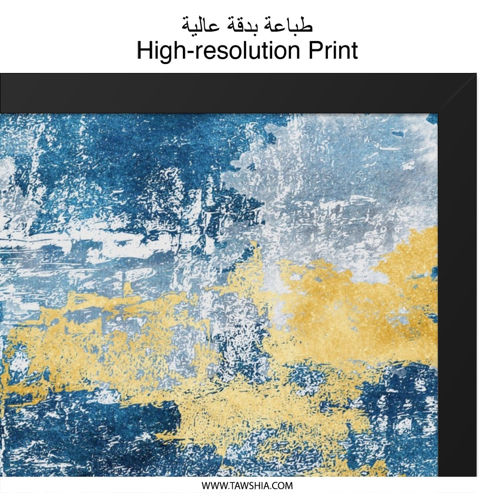 Abstract Blue and Gold Wall Art, Modern Art Print, Textured Wall Decor, Contemporary Home Decor, Living Room Art - Tawshia