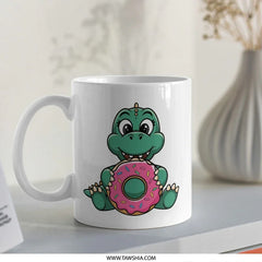 Cute Dinosaur Mug, Donut Lover, Funny Animal Mug, Coffee Mug, Gift Mug, Cartoon Mug, Novelty Mug, Tea Cup, Ceramic Mug - Tawshia