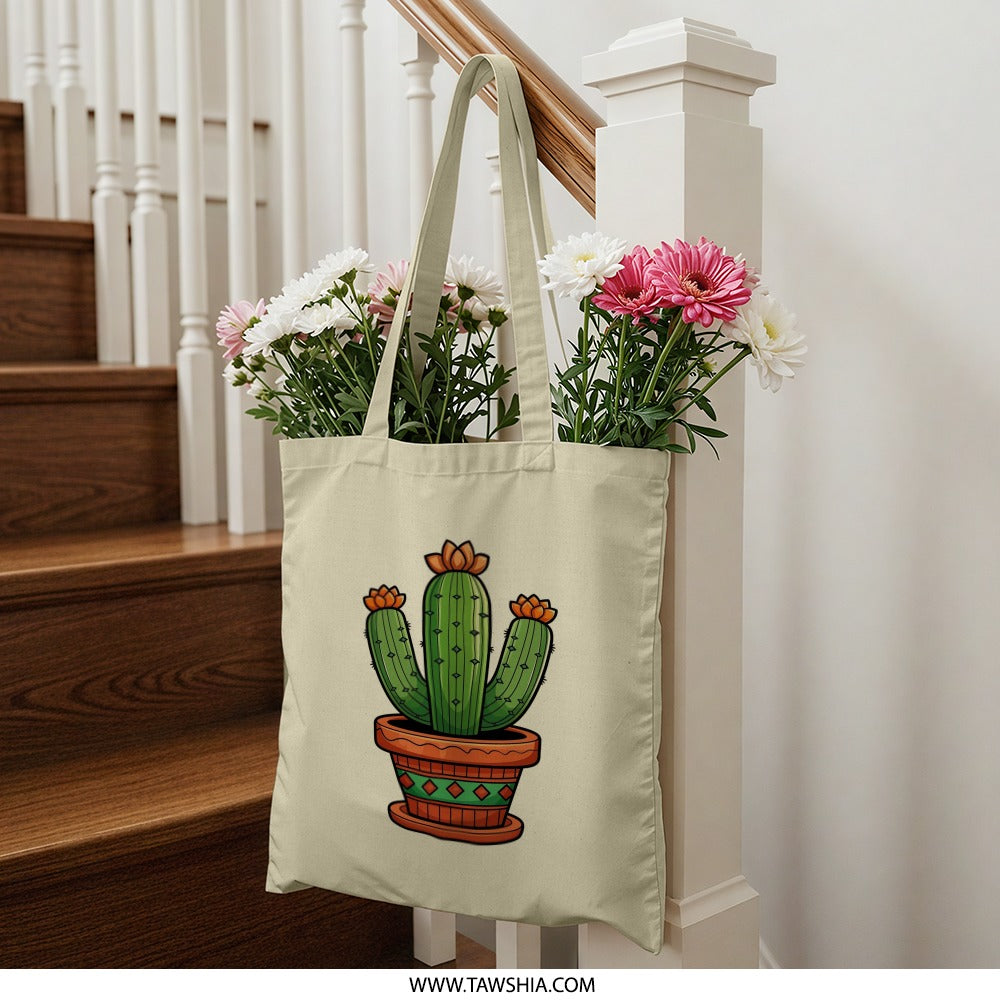 Cactus Plant Tote Bag, Cute Cactus Lover Gift, Botanical Tote, Desert Plant Art Bag, Unique Illustrated Shopping Bag, Trendy Novelty Tote - Tawshia