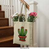 Cactus Plant Tote Bag, Cute Cactus Lover Gift, Botanical Tote, Desert Plant Art Bag, Unique Illustrated Shopping Bag, Trendy Novelty Tote - Tawshia
