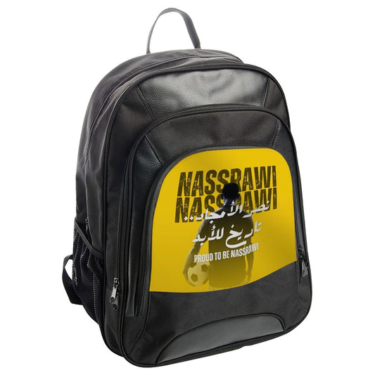 Nassrawi Fan Backpack, Soccer Backpack, Arabic Text Design, School Backpack, Sports Fan Gift, Yellow and Black Backpack - Tawshia