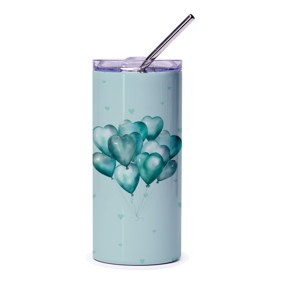 Heart Balloons Tumbler, Aqua Tumbler, Cute Tumbler, Balloons Gift, Gift for Her, Gift for Mom, Birthday Gift, Party Tumbler (134) - Tawshia