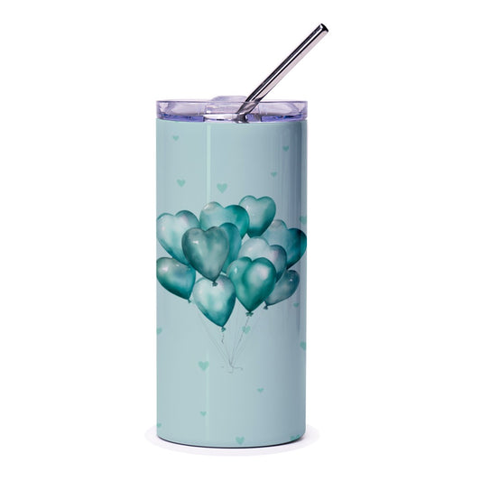Heart Balloons Tumbler, Aqua Tumbler, Cute Tumbler, Balloons Gift, Gift for Her, Gift for Mom, Birthday Gift, Party Tumbler (134) - Tawshia