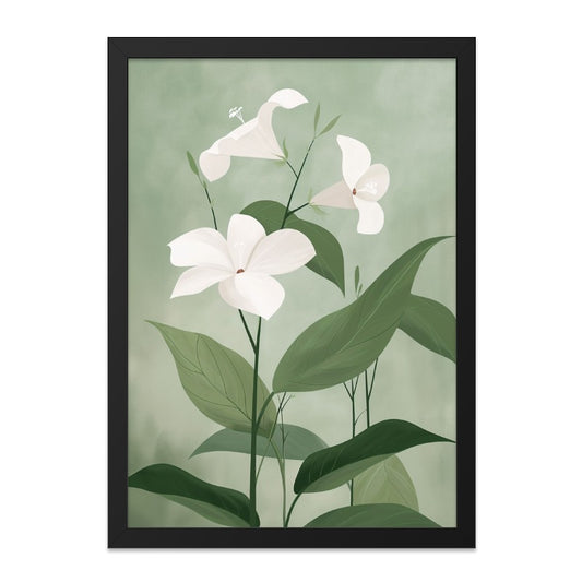 White Jasmine Flower Art, Floral Print, Botanical Wall Art, Greenery Decor, Minimalist Art, Flower Illustration Print, Wall Decor - Tawshia