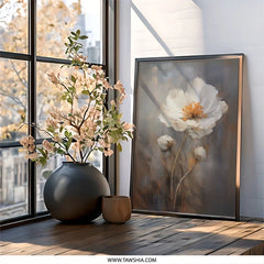 White Poppy Flower Wall Art, Floral Painting Print, Botanical Home Decor, Modern Art Print, Abstract Floral Art - Tawshia
