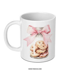 Cookie Jar Mug, Pink Bow Mug, Watercolor Design Mug, Baking Lover Gift, Cute Food Mug, Kitchen Decor, Hot Chocolate Mug - Tawshia