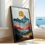 Abstract Mountain Wall Art, Landscape Print, Sunset Scenery, Home Decor, Nature Wall Decor, Minimalist Art, Bohemian Wall Decor, Floral Art - Tawshia