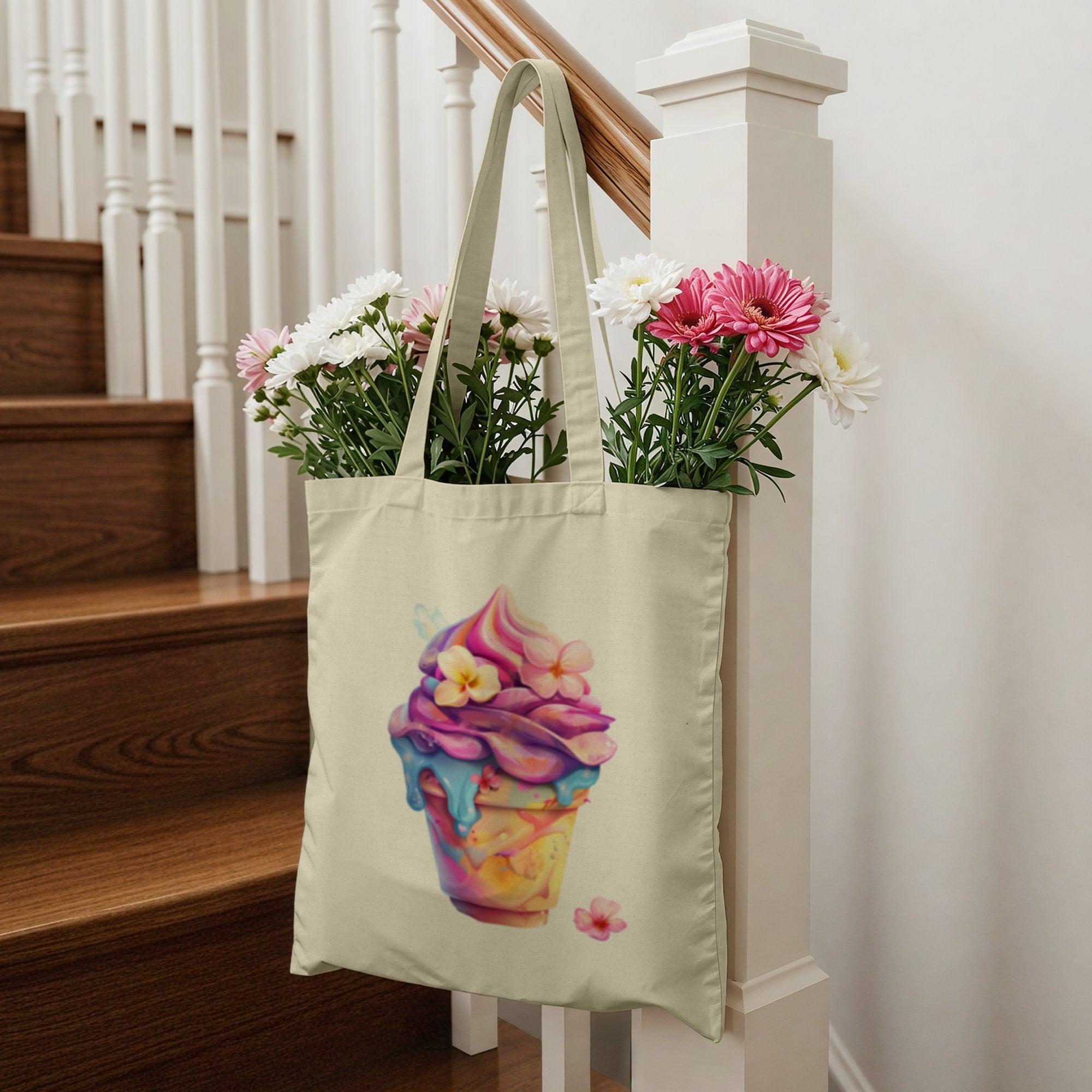 Colorful Ice Cream Design Reusable Shopping Tote Bag Product