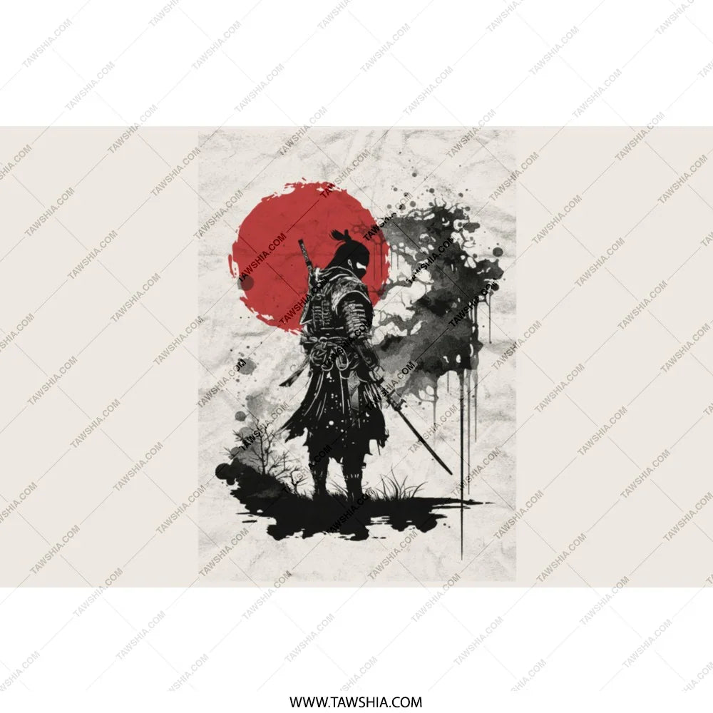Samurai Warrior with Red Sun Wall Art product