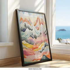 Colorful Mountain Range Wall Art, Abstract Landscape Print, Modern Home Decor, Scenic Mountain Poster, Nature Inspired Wall Art, Framed Art - Tawshia