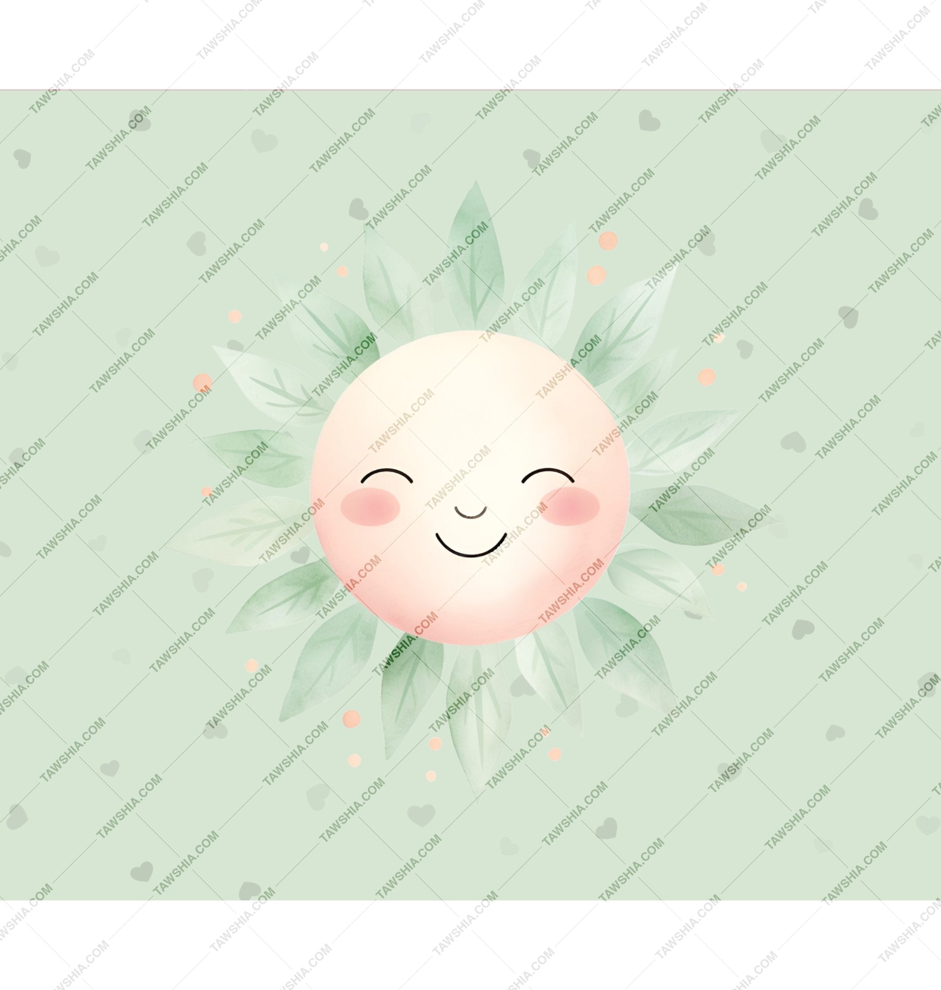 Cute Smiling Sun with Leaves Green Background product
