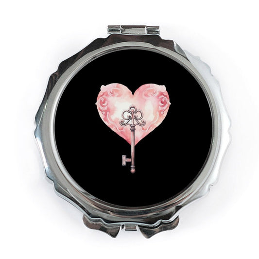 Heart and Key Pocket Mirror, Romantic Design, Vintage Style, Elegant Mirror, Valentine's Gift, Key to My Heart, Purse Mirror - Tawshia