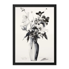 Floral Wall Art, Flower Vase Art, Monochrome Botanical Print, Elegant Home Decor, Stylish Wall Hanging, Artistic Gift Idea - Tawshia