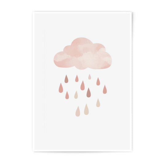 Watercolor Cloud Photographic Print, Pink Cloud Art, Raindrops Wall Decor, Nursery Art Print, Baby Room Decor, Cloud Poster - Tawshia